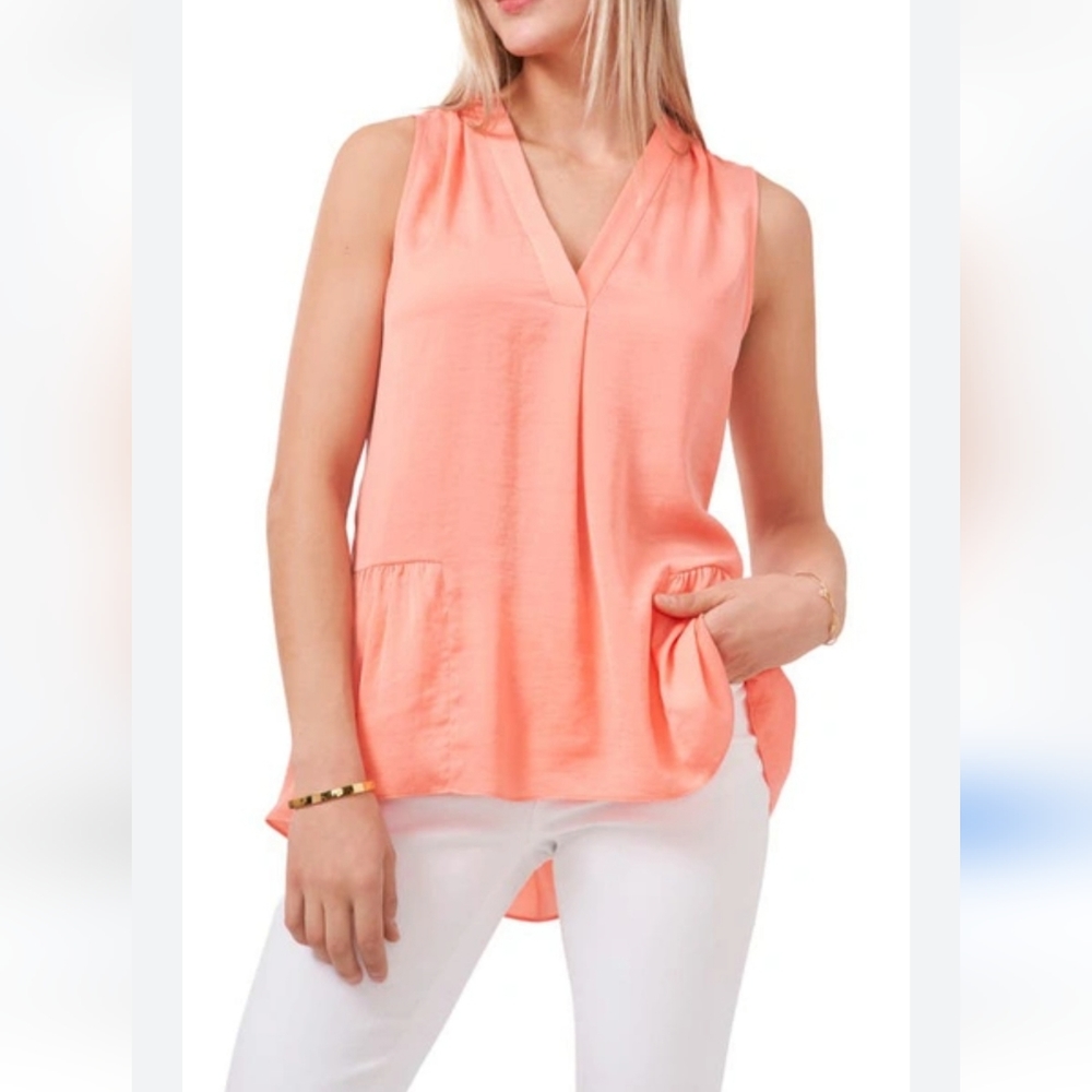 Vince Camuto Ruffleback Sleeveless Rumple Satin Top